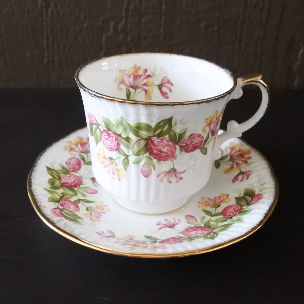 Vintage Royal Dover Fine Bone China Pink Floral Teacup & Saucer Set